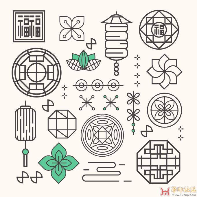 中国风传统习俗元素花纹图案灯笼挂件窗花插图插画{tag}(2)