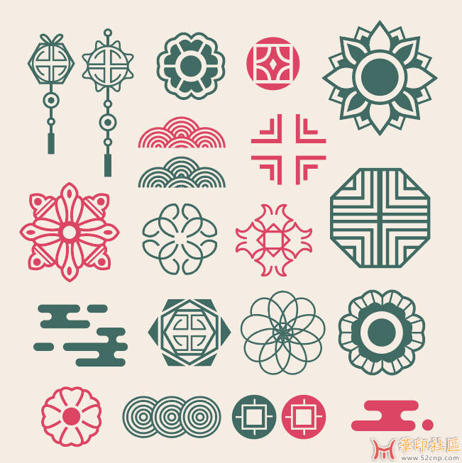 中国风传统习俗元素花纹图案灯笼挂件窗花插图插画{tag}(4)