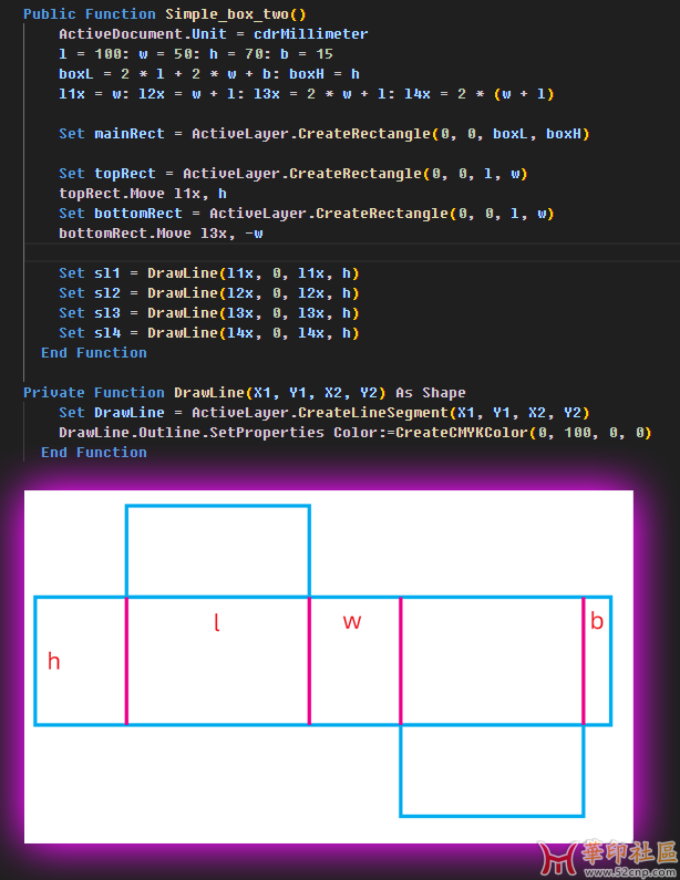 CorelDRAW VBA 简单代码实现绘制盒子{tag}(2)